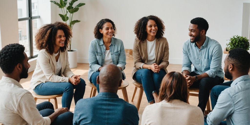 Group discussing in a bright room