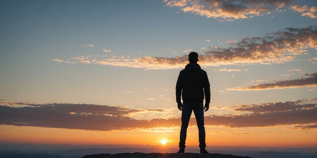 Confident person at sunrise