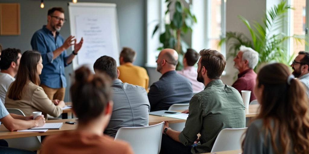 People in a self-improvement workshop