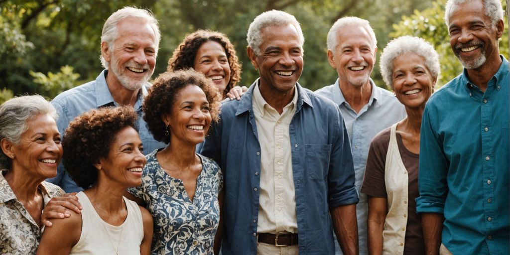 Diverse group smiling outdoors